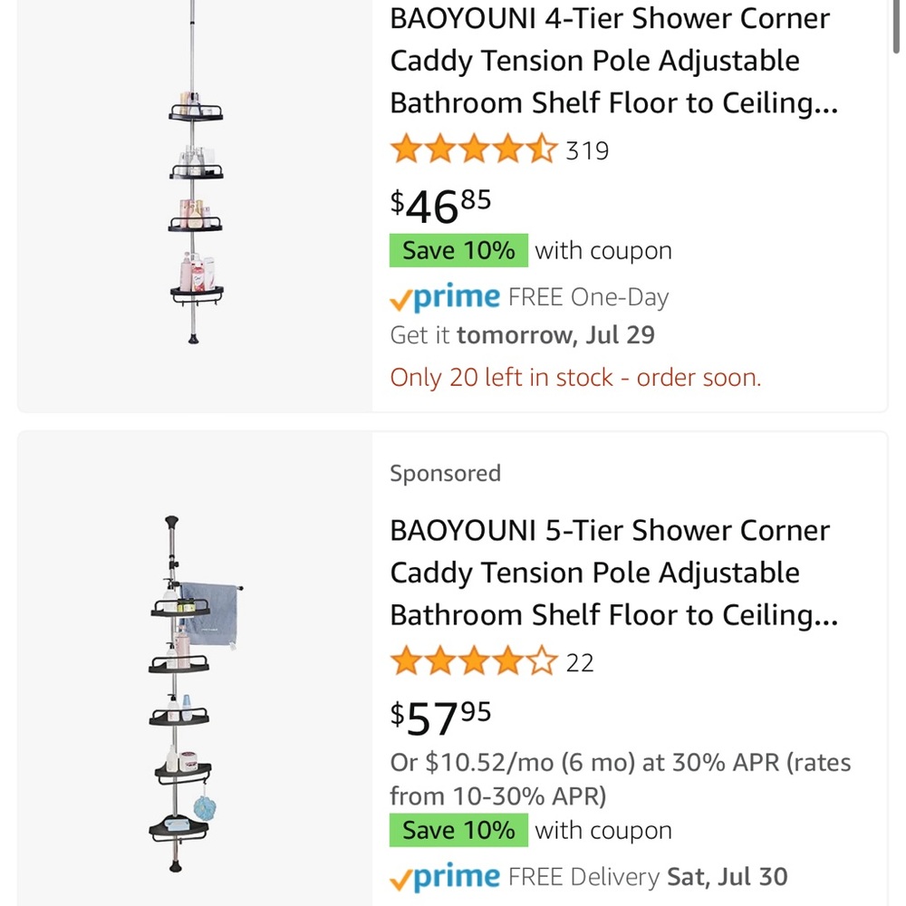 Shower Corner Caddy Tension Pole Adjustable Bathroom Shelf Floor to Ceiling